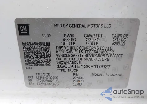 2019 Chevrolet Silverado 2500Hd Ltz из США, поврежденный, VIN 1GC1KTEY3KF110927